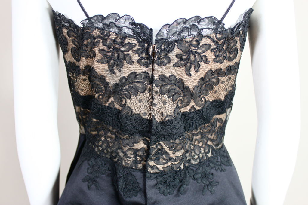 Irene 1950s Black Lace and Satin Cocktail Dress For Sale 1