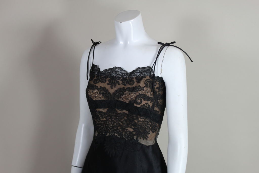 Irene 1950s Black Lace and Satin Cocktail Dress For Sale 2
