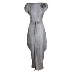 1930’s Silver Lamé Pleated Gown with Rose Trim