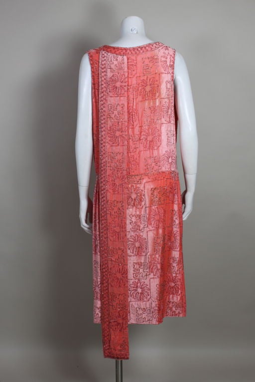 1920s Beaded Peach Silk Velvet Party Dress For Sale 1