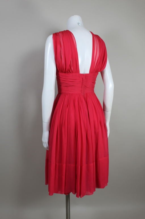 1950’s Watermelon Pink Chiffon Party Dress at 1stdibs