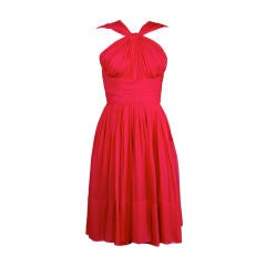 Retro 1950’s Watermelon Pink Chiffon Party Dress