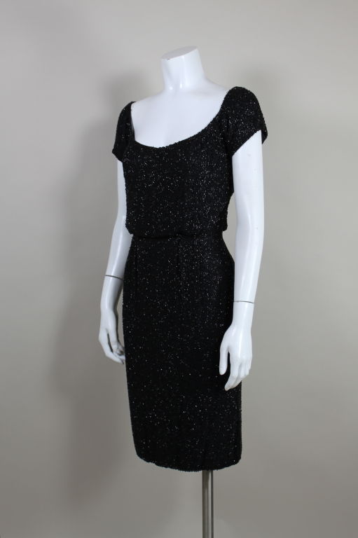Black Late 1950's Ceil Chapman Beaded Cocktail Dress