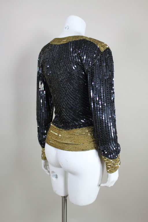 YSL Rive Gauche Sequined and Beaded Blouse at 1stdibs