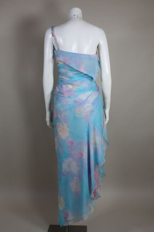 Ungaro Watercolor Floral Silk Chiffon Party Dress at 1stDibs