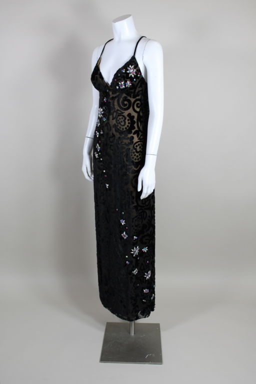1970's Bob Mackie Burnout Velvet and Satin Gown