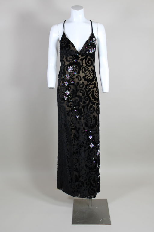 1970's Bob Mackie Burnout Velvet and Satin Gown For Sale at 1stDibs