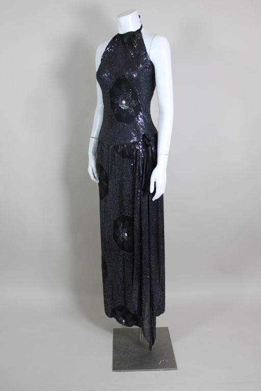 Black 1980's Iridescent Sequined Gown