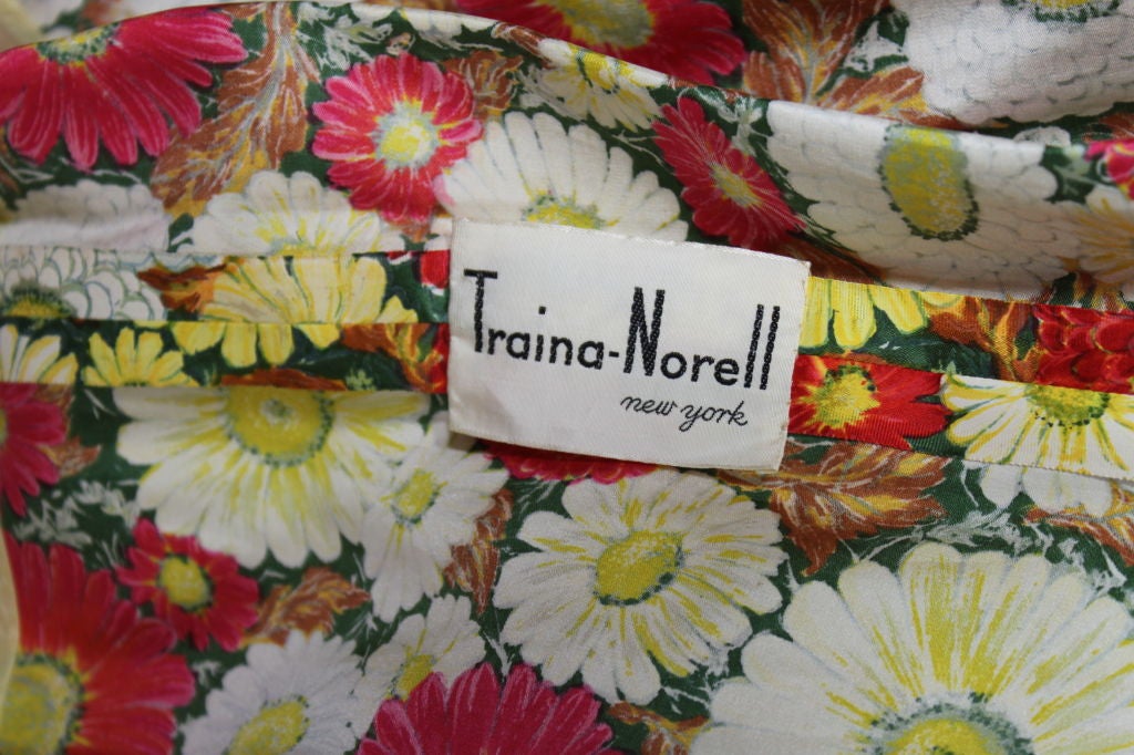 Traina-Norell Silk Daisy Print Cocktail Dress 5