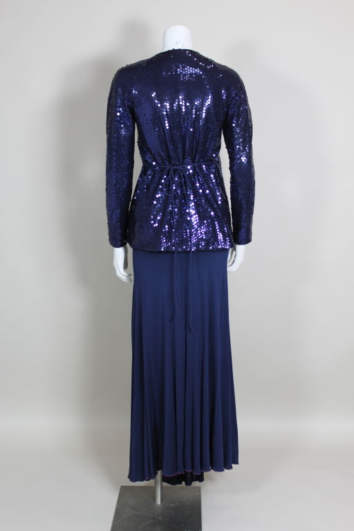 Black Stephen Burrows Midnight Blue Sequin Jersey Ensemble For Sale