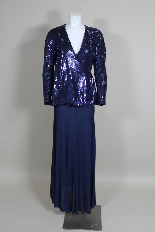 Stephen Burrows Midnight Blue Sequin Jersey Ensemble For Sale 2