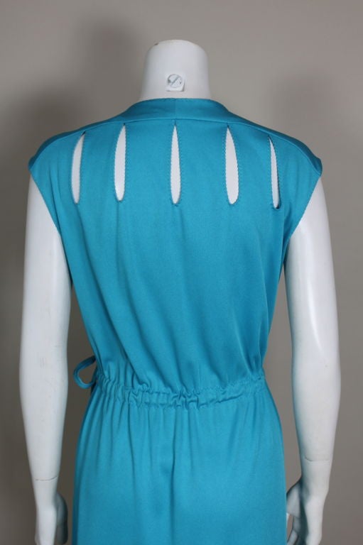 Stephen Burrows Aqua Jersey Cutout Wrap Dress In Excellent Condition For Sale In Los Angeles, CA