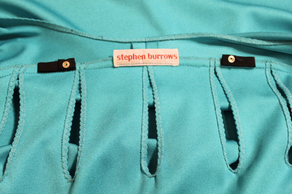 Stephen Burrows Aqua Jersey Cutout Wrap Dress For Sale 1