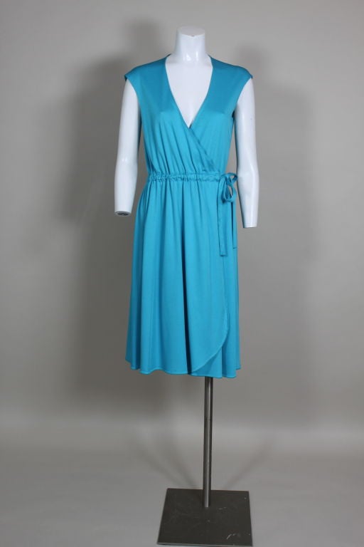 Stephen Burrows Aqua Jersey Cutout Wrap Dress For Sale 2