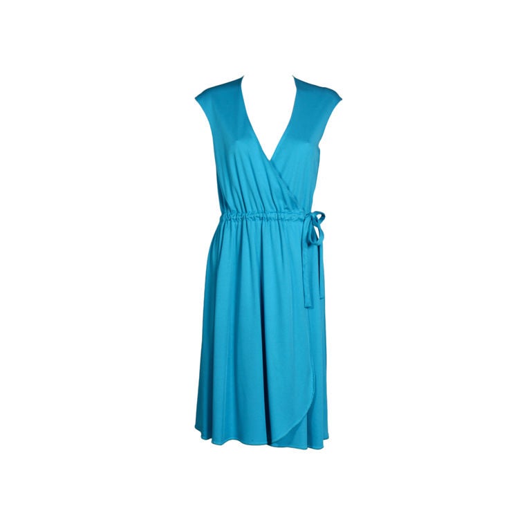 Stephen Burrows Aqua Jersey Cutout Wrap Dress For Sale at 1stdibs