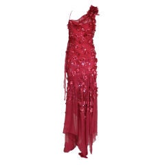 Donna Karan Silk Bias Gown with Floral Appliqué