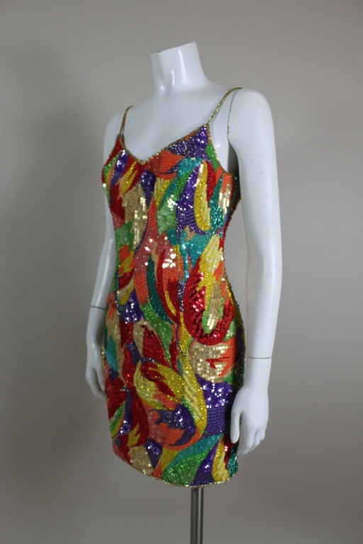 Women's Oleg Cassini Multi-Colored Beaded Cocktail Dress