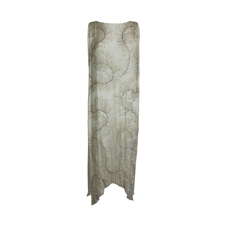 1920’s Beaded Ivory Chiffon Tabard Dress