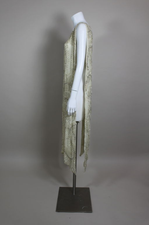 Women's 1920’s Beaded Ivory Chiffon Tabard Dress