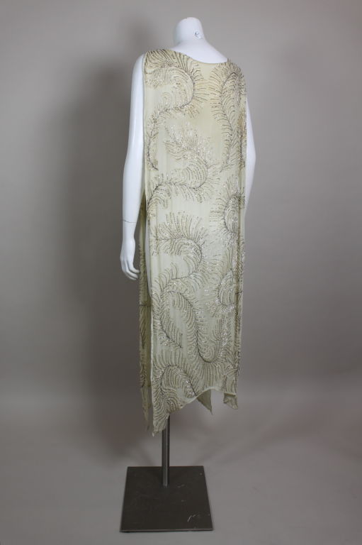 1920’s Beaded Ivory Chiffon Tabard Dress 1