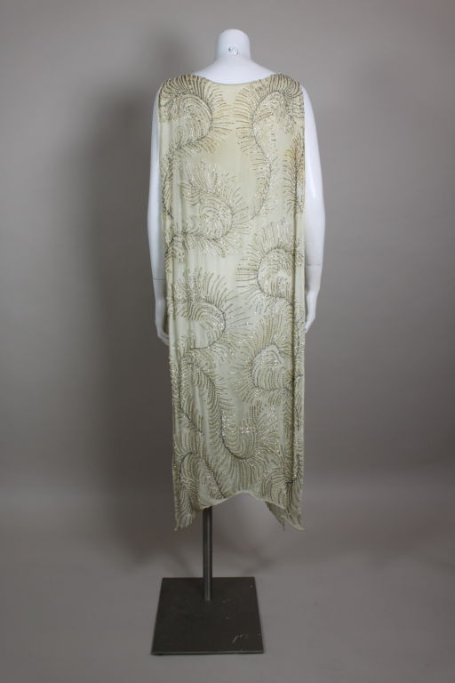 1920’s Beaded Ivory Chiffon Tabard Dress 2