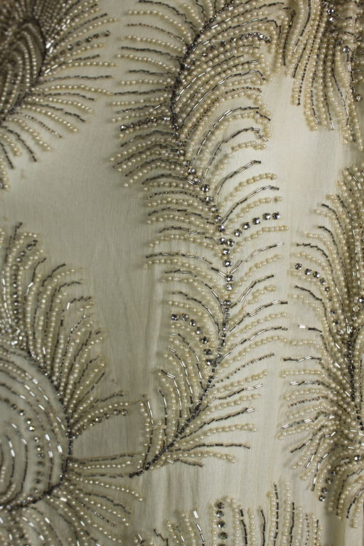 1920’s Beaded Ivory Chiffon Tabard Dress 4