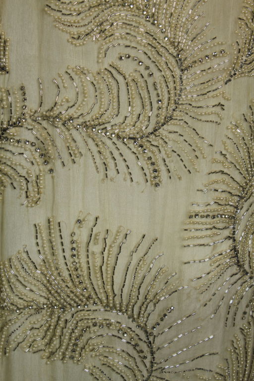 1920’s Beaded Ivory Chiffon Tabard Dress 5