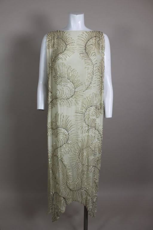 1920’s Beaded Ivory Chiffon Tabard Dress 6