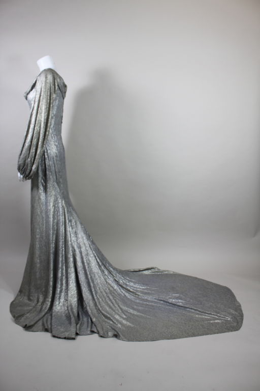 Women's 1930's Silver Lamé Gown with Train