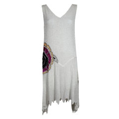 1920’s White Beaded Flapper Dress with Deco Flower