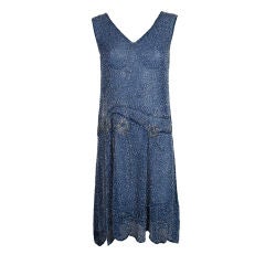1920’s Beaded Blue Cotton Batiste Party Dress