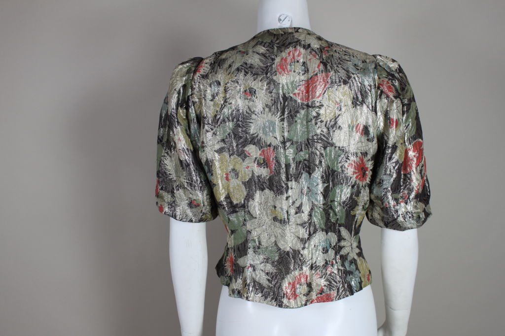 Late 1930’s Floral Lamé Brocade Jacket For Sale 1