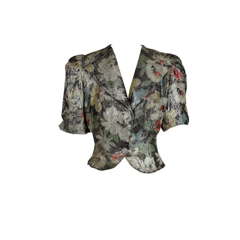 Late 1930’s Floral Lamé Brocade Jacket For Sale