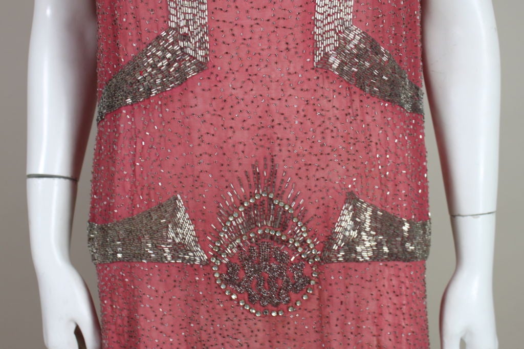 1920s Rose Pink Beaded French Flapper Dress 1