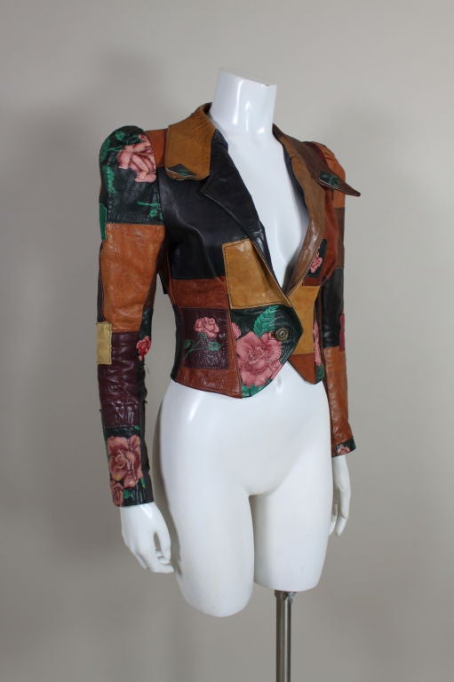 Women's 1970’s Patchwork Leather Jacket with Roses