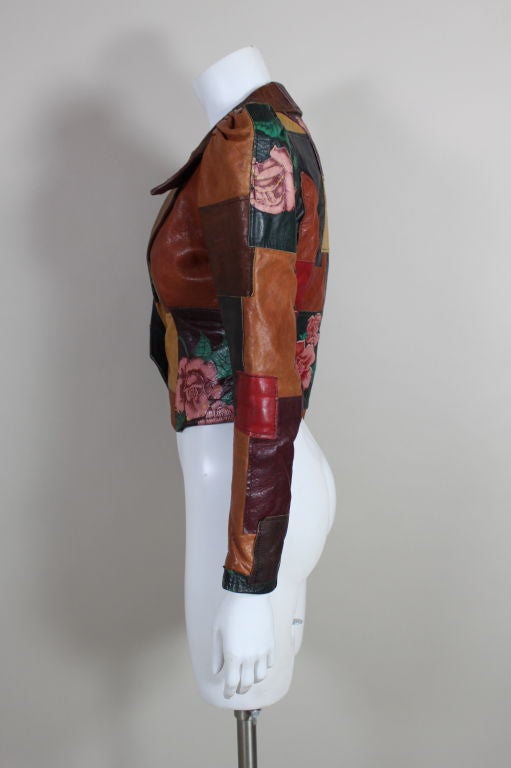 1970’s Patchwork Leather Jacket with Roses 2