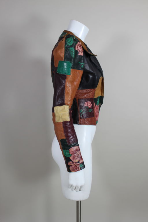 1970’s Patchwork Leather Jacket with Roses 3