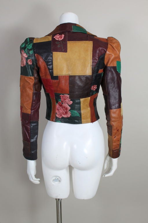 1970’s Patchwork Leather Jacket with Roses 4