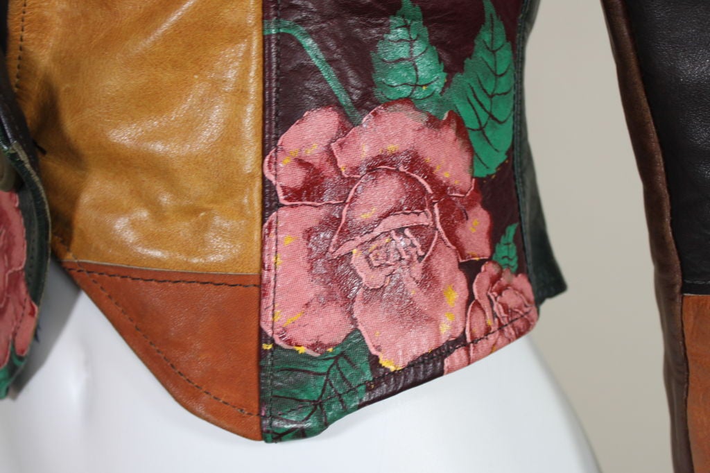 1970’s Patchwork Leather Jacket with Roses 5
