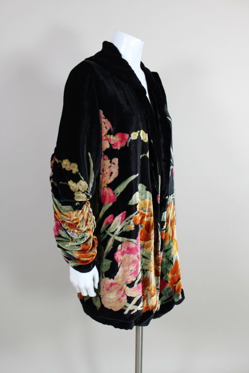 Women's 1920s Printed Silk Velvet  Opera Coat