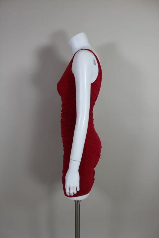 di Sant'Angelo Cherry Red Ruched Cocktail Dress In Excellent Condition For Sale In Los Angeles, CA