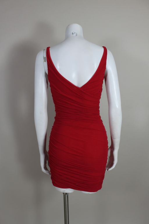 Women's di Sant'Angelo Cherry Red Ruched Cocktail Dress For Sale