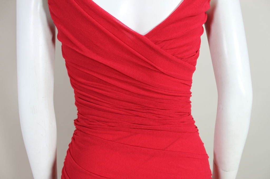 di Sant'Angelo Cherry Red Ruched Cocktail Dress For Sale 1