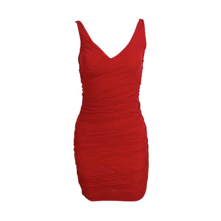 di Sant'Angelo Cherry Red Ruched Cocktail Dress For Sale