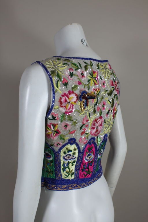 Gray Valentino Hand-Embroidered Beaded Paneled Silk Shell Top For Sale