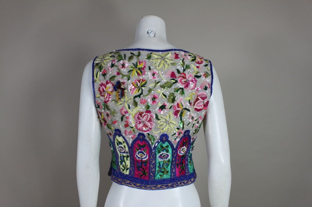 Valentino Hand-Embroidered Beaded Paneled Silk Shell Top In Excellent Condition For Sale In Los Angeles, CA