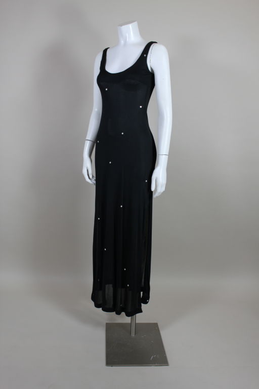 Black Halston 1980s Silk Jersey Tank Dress with Crystal Beading For Sale