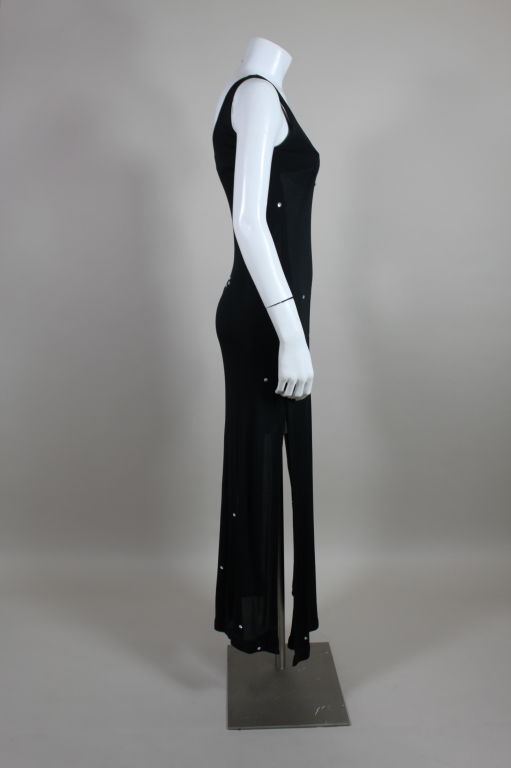 Halston 1980s Silk Jersey Tank Dress with Crystal Beading For Sale 1