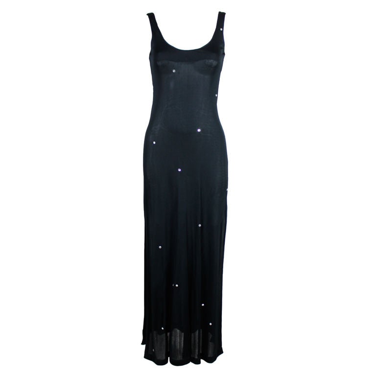Halston 1980s Silk Jersey Tank Dress with Crystal Beading For Sale