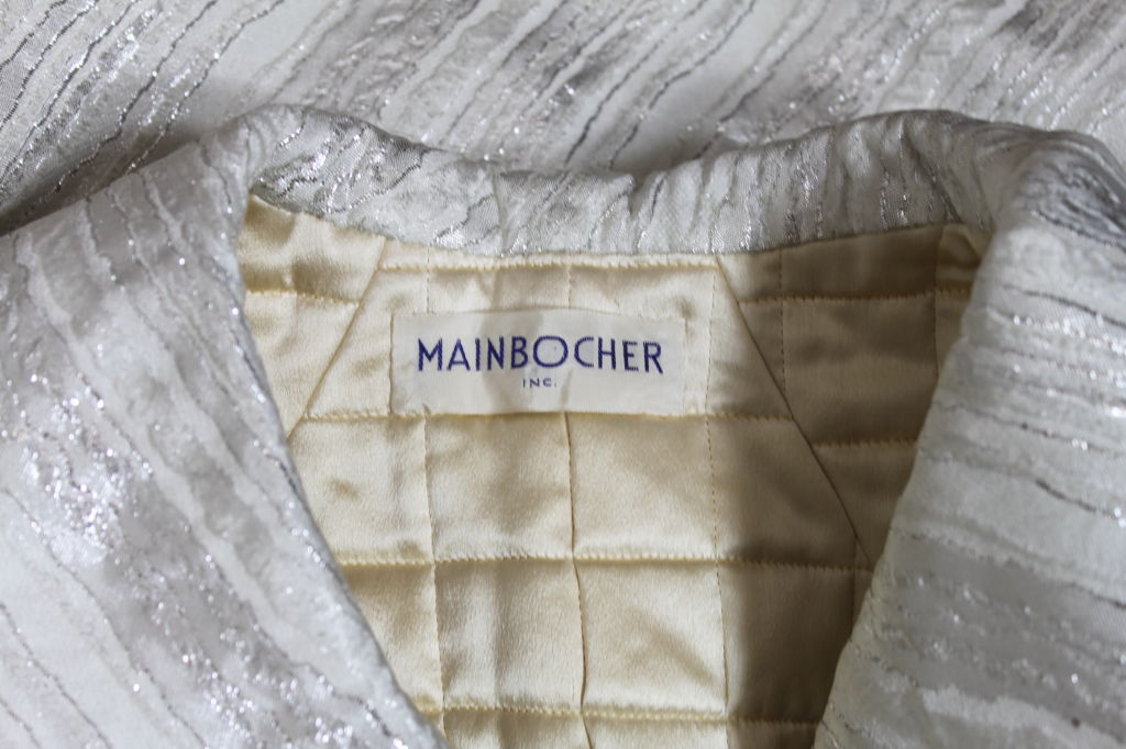 Mainbocher 1960s Silver Lamé Brocade Dress with Jacket For Sale 6